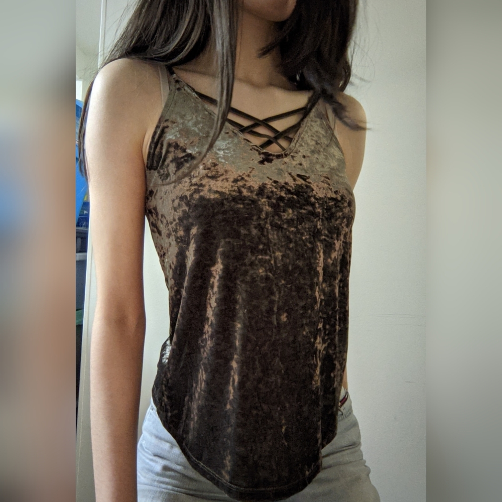 3/$25 fairy grunge green crushed velour strappy cami